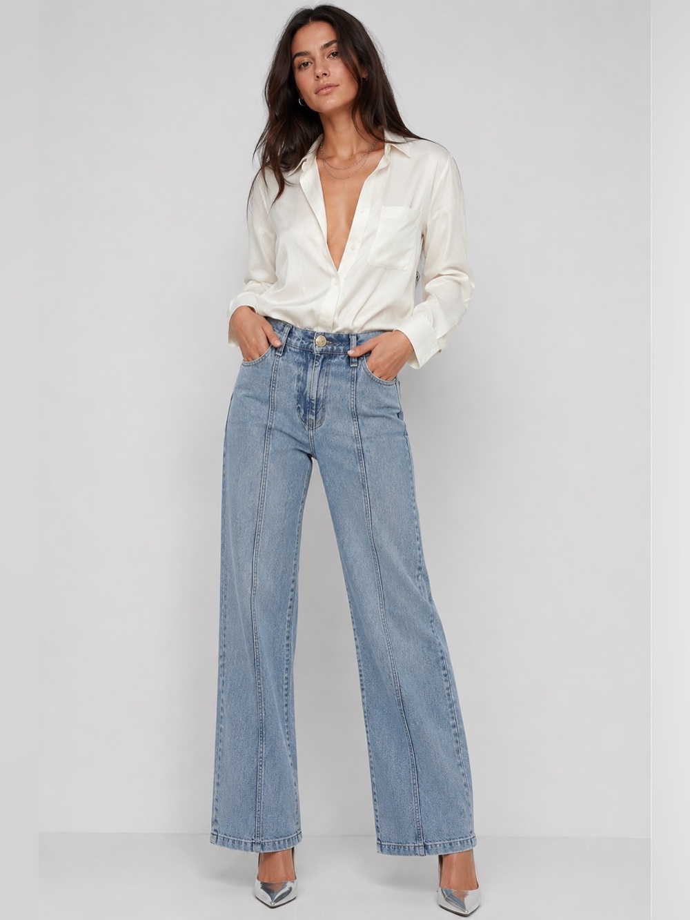 Habitual Hollis High-Rise Wide-Leg Jeans in the Atlantic light wash.